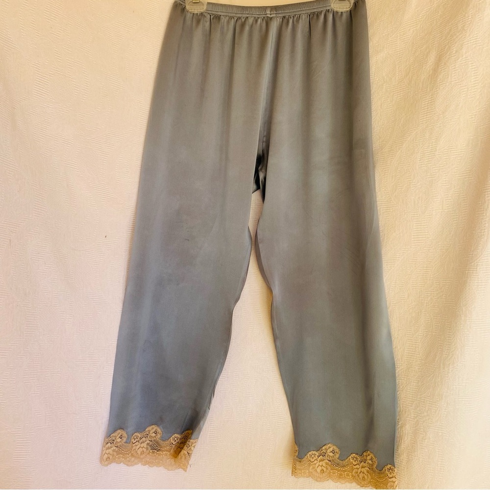 Pure silk steel blue lace trimmed bottoms.